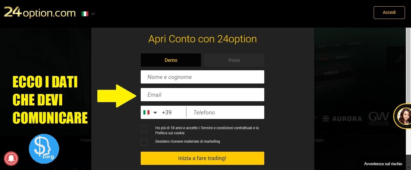 modulo registrazione diretta 24option