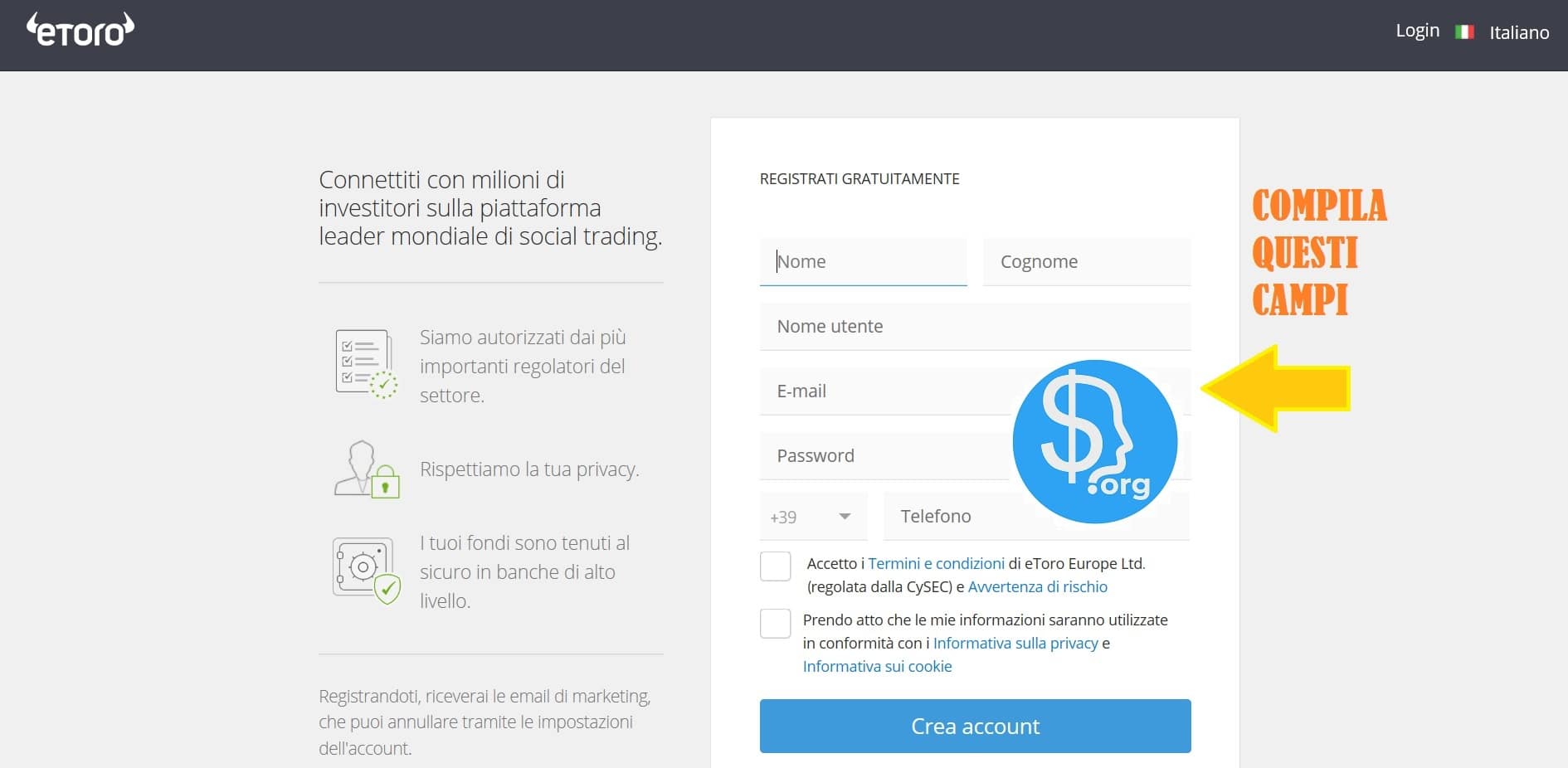 2° passo apertura conto eToro
