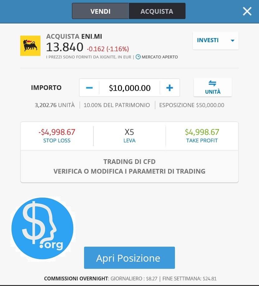 apertura posizione su eToro