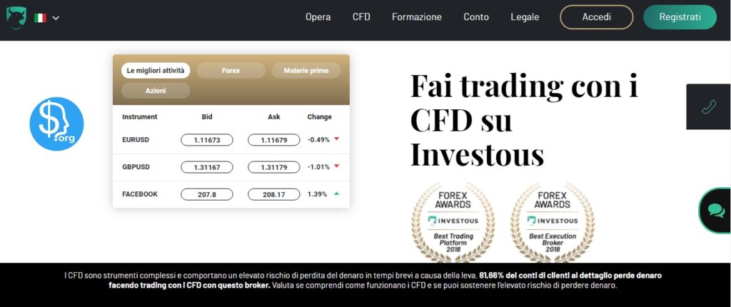 Home page del sito ufficiale Investous