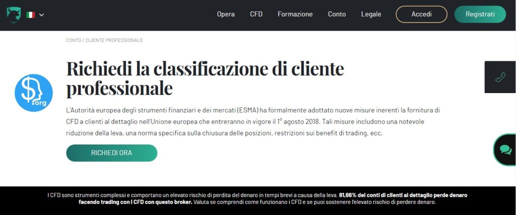Classificazione del trader professionale su Investous.