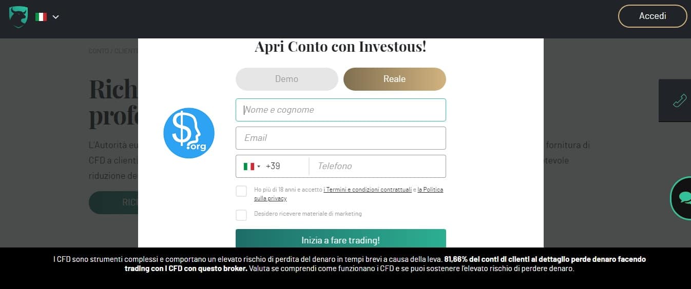 apertura conto su Investous