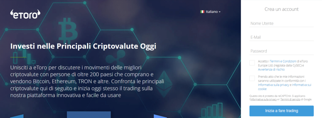 Come registrarsi su eToro per comprare criptovalute basse commissioni