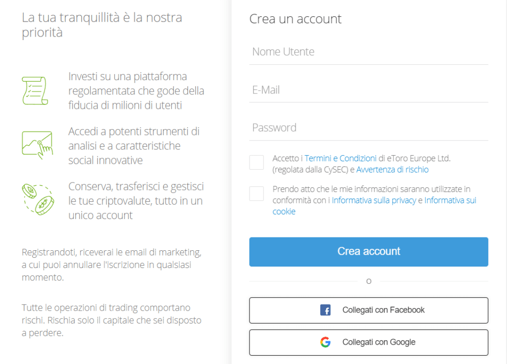 come registrarsi su etoro e aprire un conto demo