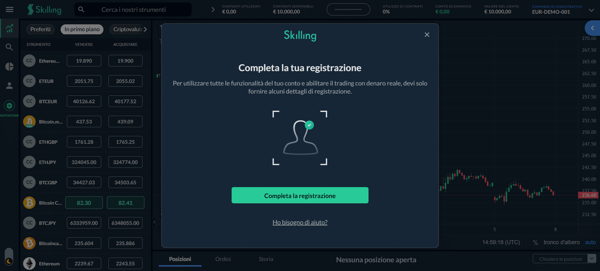 invito a completare la registrazione su Skilling