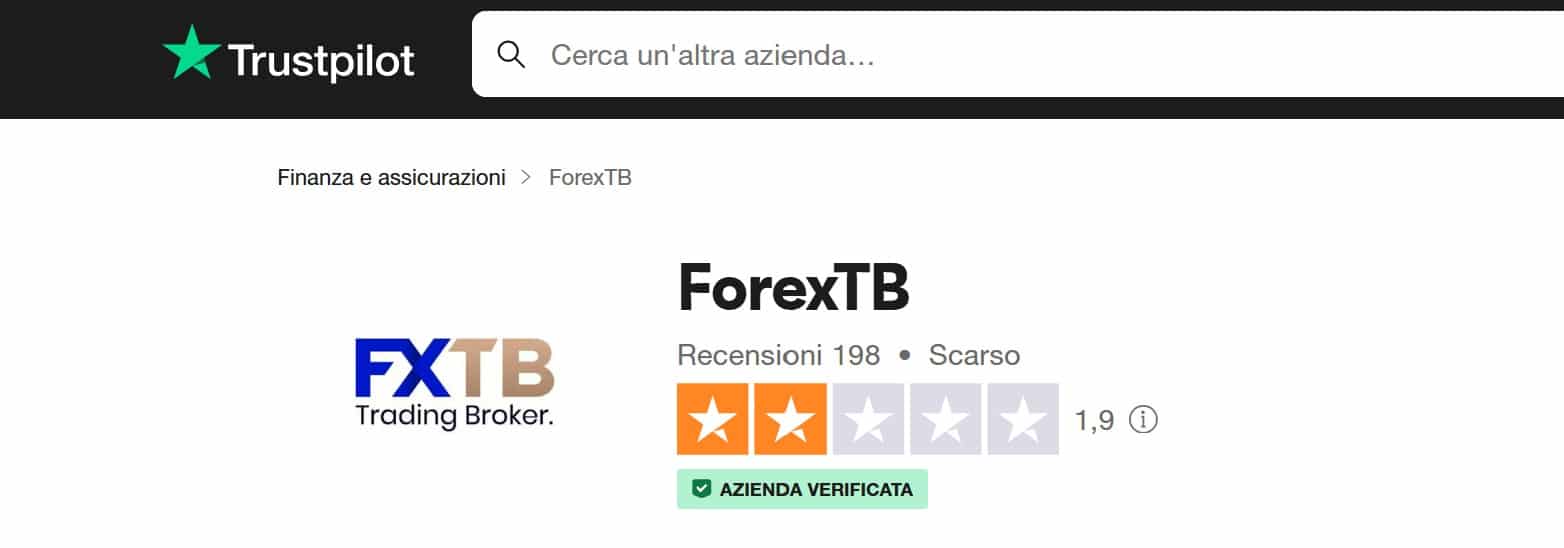 ForexTB TrustPilot - recensioni