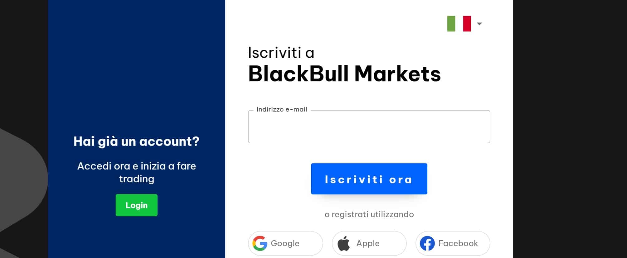 BlackBull - registrazione