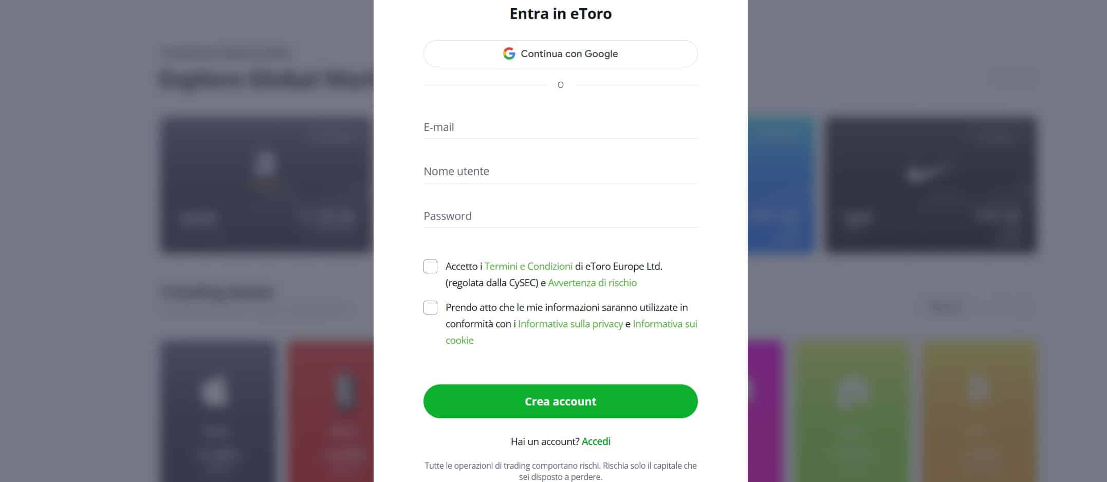 eToro registrazione