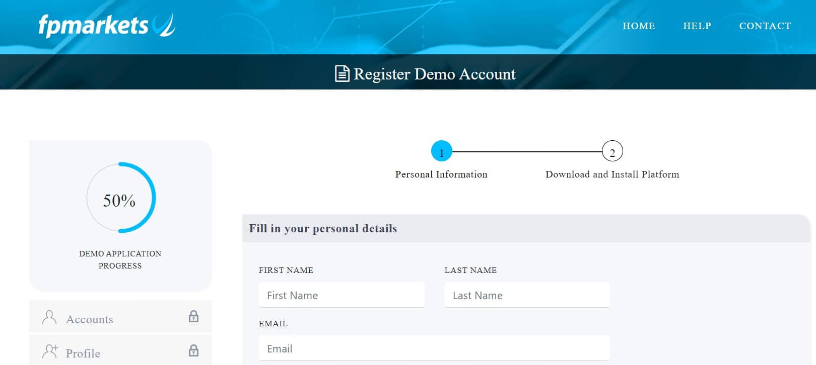 Conto demo su FP Markets